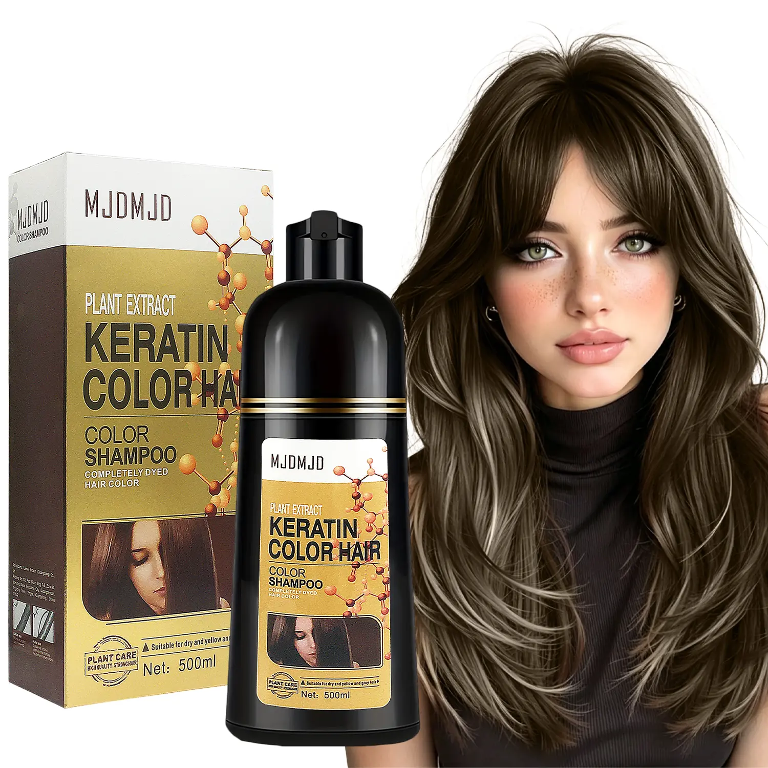 Dark Brown Hair Dye Shampoo with Keratin & Ginseng Extract, 3-in-1 Hair Color Shampoo for Gray Hair Coverage, Herbal Semi-Permanent Hair Color, Fast Acting & Easy No-Mess Application for Women & Men, 16.9 Fl Oz