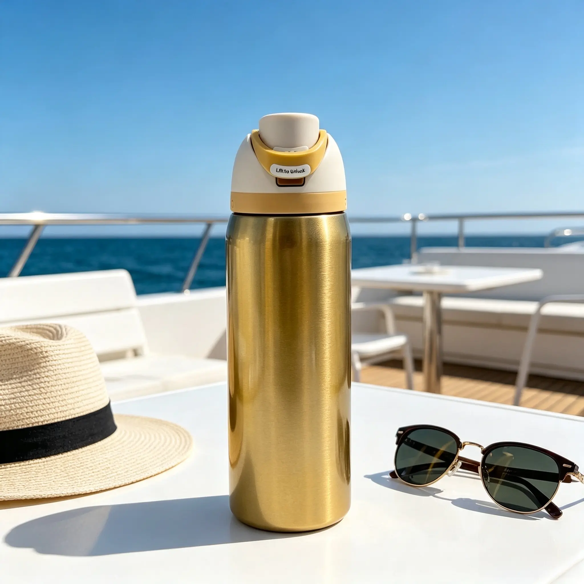 Owala FreeSip 32oz Brushed Gold Stainless Steel Insulated Vacuum Flask, 24-Hour Cold Retention, Leak-Proof Push-Button Flip Lid, Portable Reusable Travel Drinkware for Gym, Outdoor Use
