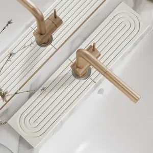 Kitchen Sink Faucet Mat, 23.6 Inch X 3.9 Inch Long Algaecide Fast-Drying Stone Tray, Super Absorbent, Prevents Water Accumulation