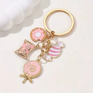 [Cute Pink Donut Keychain] Vibrant Pink Candy Donut Keychain | Cute Playful Design for Car or Bag | Delightful Gift