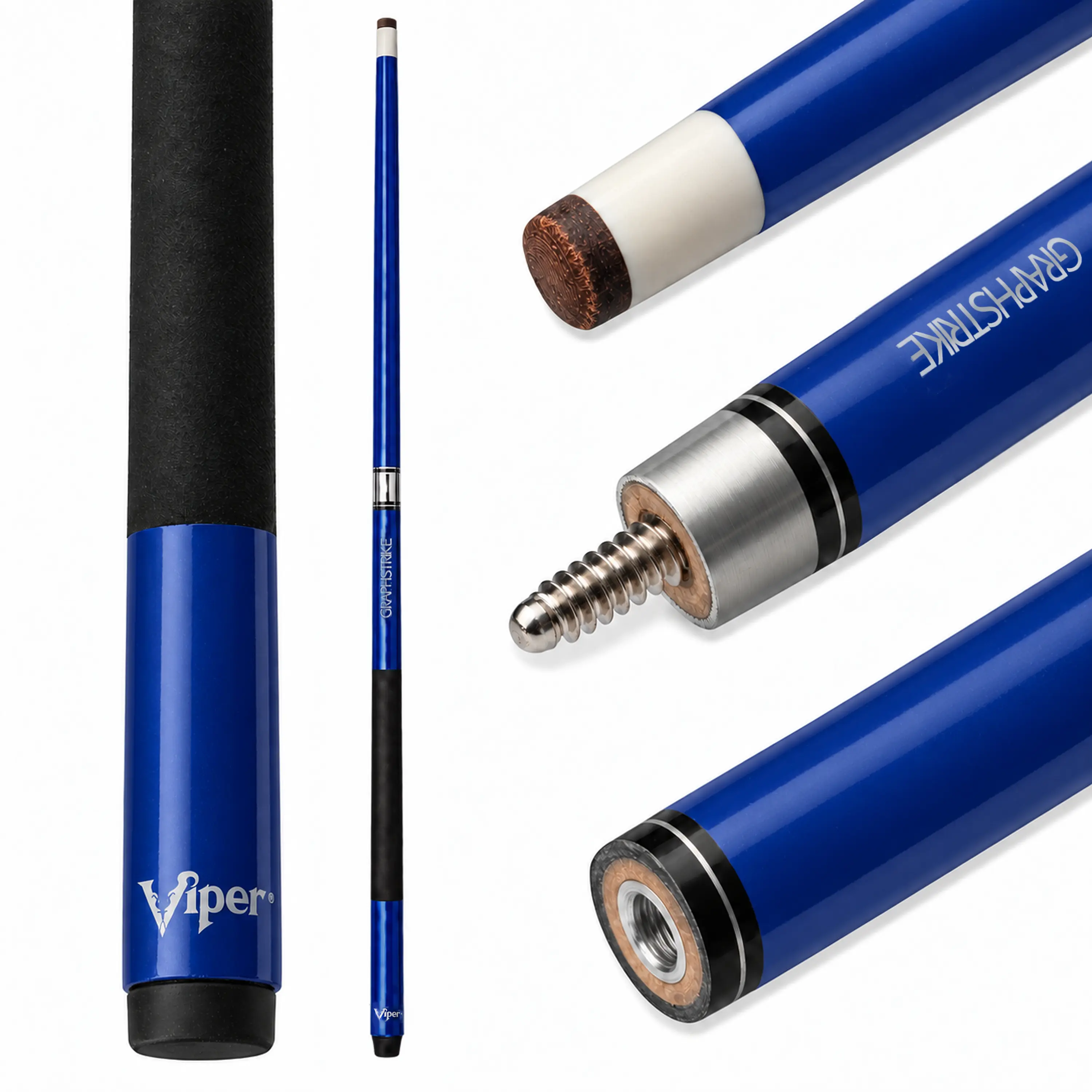 Viper Graphstrike Blue Billiard/Pool Cue Stick - Fiberglass, Warp-Resistant, Leather Tip