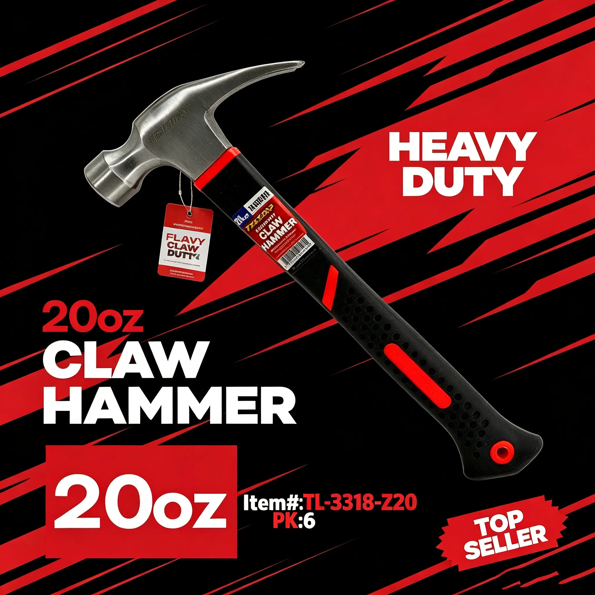 20 oz Claw Hammer, Heavy-Duty Forged Steel Head Hand Tool with Magnetic Nail Starter, Indexing Rip Claw, Shock-Absorbing TPR Grip for Framing, DIY Projects