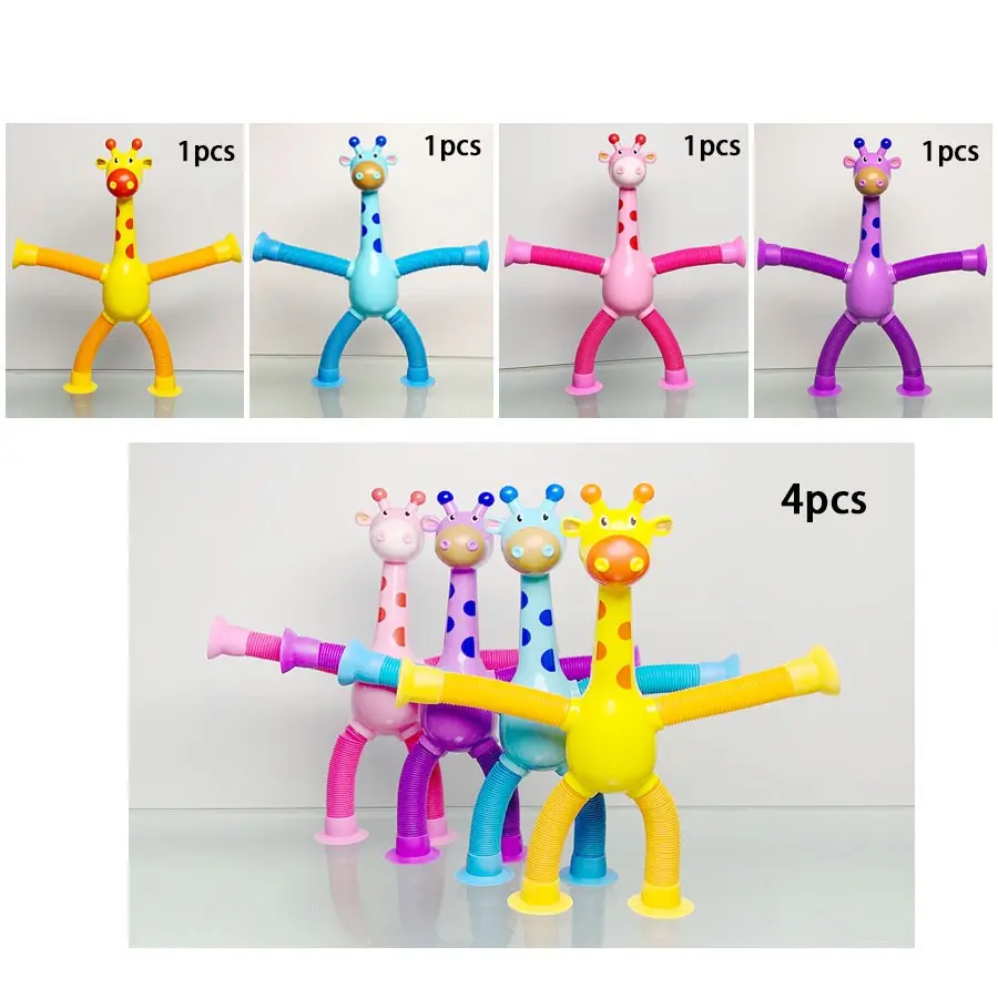 Suction Cup Giraffe Toy, Pull Tube Toy, Stress-Relief Travel Toy for Kids, Gift for Boys & Girls, Rattle Maracas Cute Sensory Toy for Infants