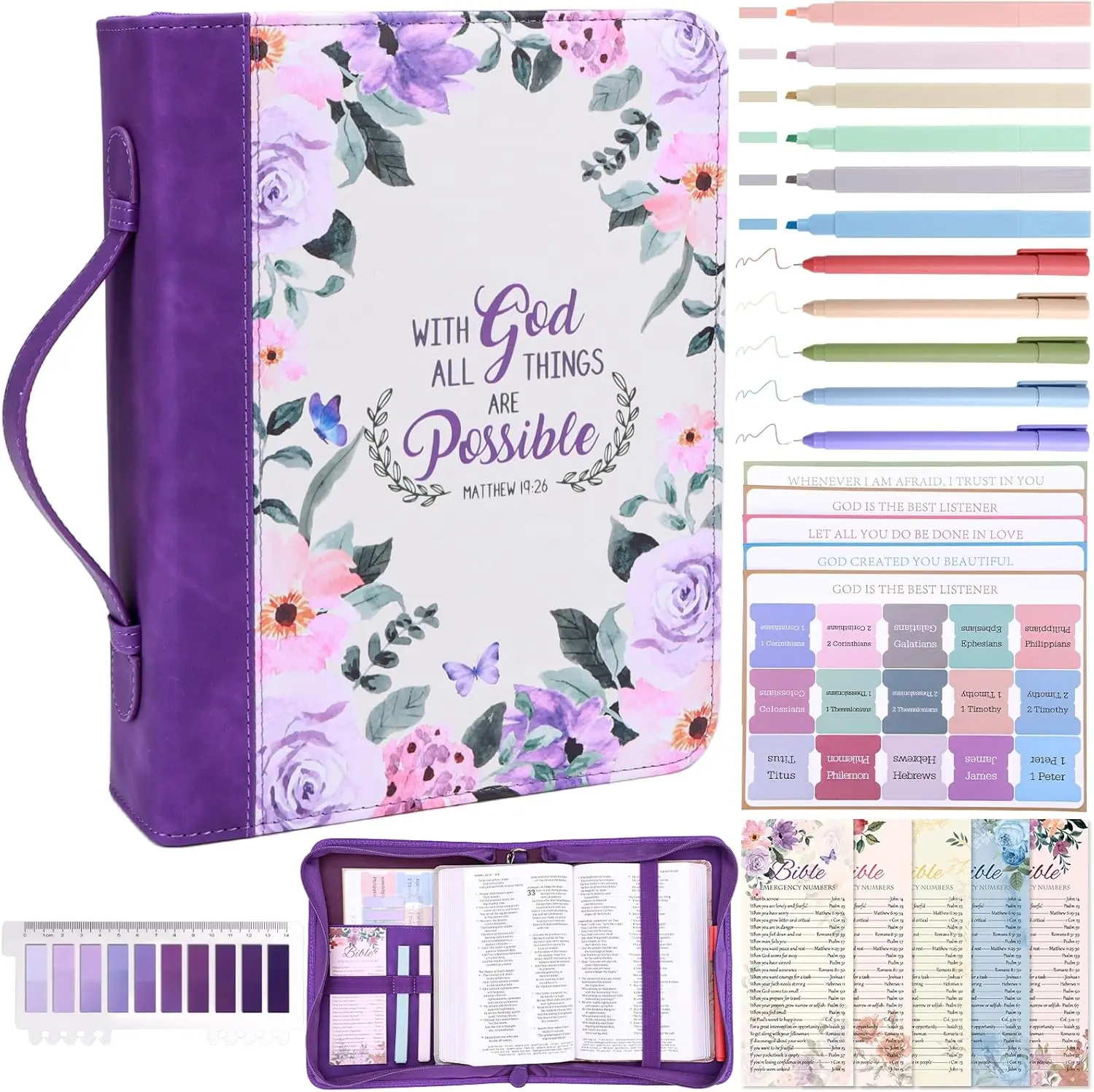 24 Pcs Bible Cover Case for Women, Portable Book Carrying Holder Bag with Bible Study Supplies, Church Bag Christian Gifts for Women