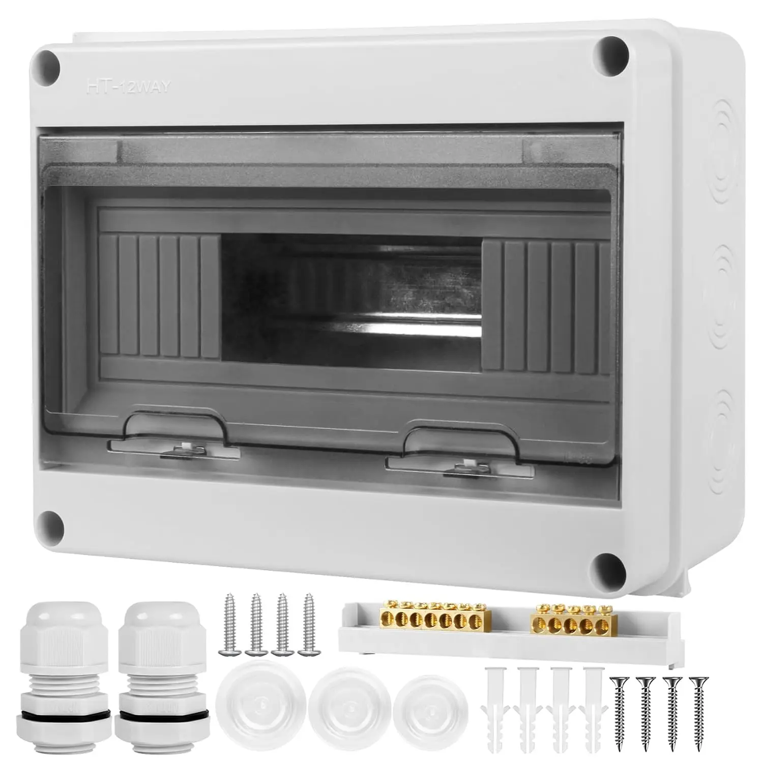 Waterproof Distribution Protection Box, ABS Plastic Breaker Electrical Box and Transparent Cover IP65, for Indoor Outdoor Wall Circuit Breaker (HT-12WAY)
