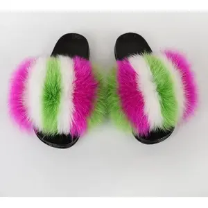 "KIWI" Hot Pink White and Green Fur Fluffy Flip Flops™️