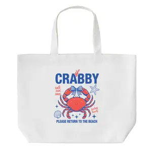 If Crabby Please Return To The Beach Tote Bag Reusable Canvas Shopping Bag for Beach Vacation Grocery Travel