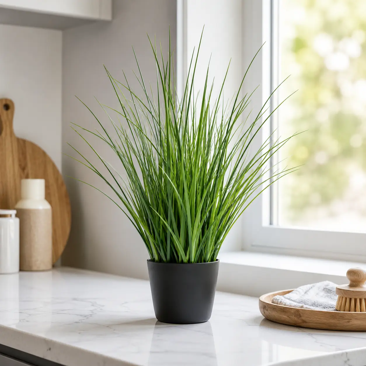 23" Artificial Grass Plant in Black Pot, Realistic Faux Potted Greenery for Indoor Home Decor, Tabletop Fake Plant for Living Room, Kitchen, Bathroom, Office Desk & Shelf Decor, No Maintenance, Artificial Plants Decor