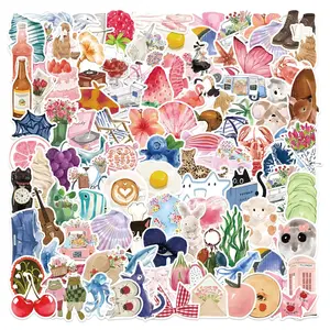 100 Pcs Watercolor Diary Stickers DIY Decorative Guitar Notebook Luggage Waterproof, Creative Art Supplies for Journaling & Scrapbooking Floral Pattern Sticker