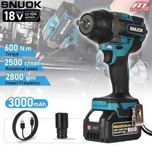 Snuok 18v Brushless Impact Wrench, 3000mah Type C Battery Kit, 600n.m High Torque, Ideal for Truck Tires, Construction Equipment, Large Machinery Bolts