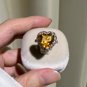 S925 sterling silver ring, Natural Cirtine gemstone, heart shape, adjustable size, set size wirh a 12*12mm, high quality setting Engagement Ring,  Luxurious for Women,,Grils as Birthday Gift, Perfect for Daily Wear and Party, Valentine's Day Gift