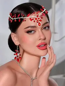 Handmade Crystal Bridal Headband, Elegant Alloy Hair Accessory for Weddings, All-Season Argyle Pattern, Single Piece