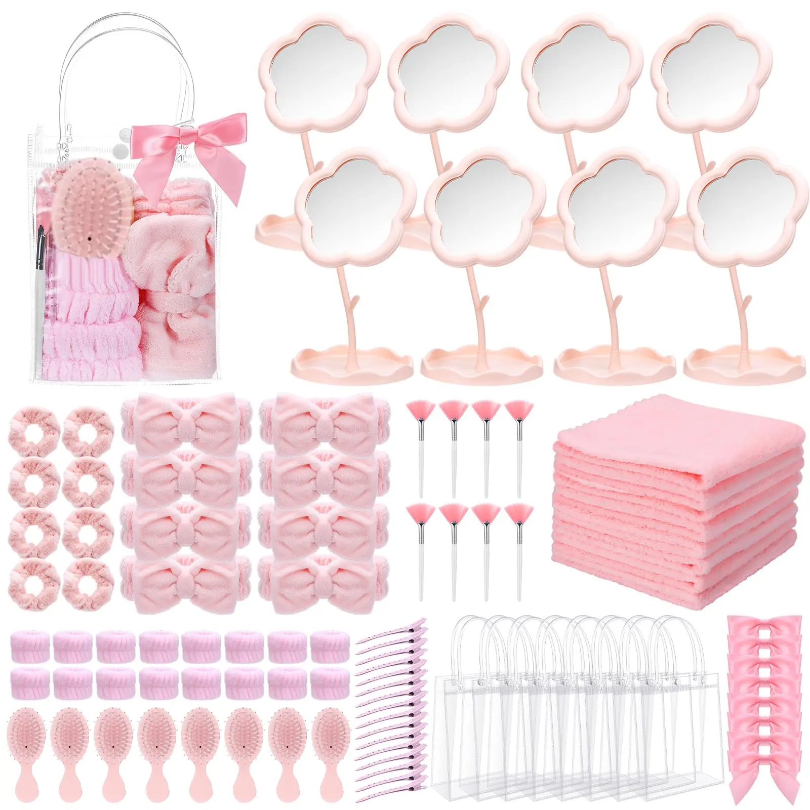 96-Piece Chic Hair Accessory & Spa Gift Set Box, Bridal Shower Favors & Game Winner Prizes with Flower-Shaped Mirror Towels, Hair Bands, Clips, Combs, Chic Hair Accessory Sets
