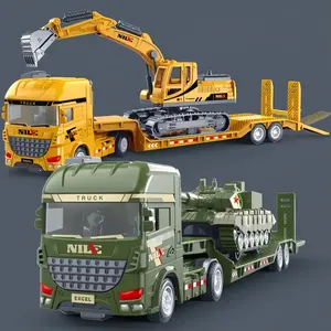 Large Kids Inertial Toy Truck Set with Excavator & Military Tank, Push-Powered Educational Engineering Toys for 3-6 Boys, Birthday Gift