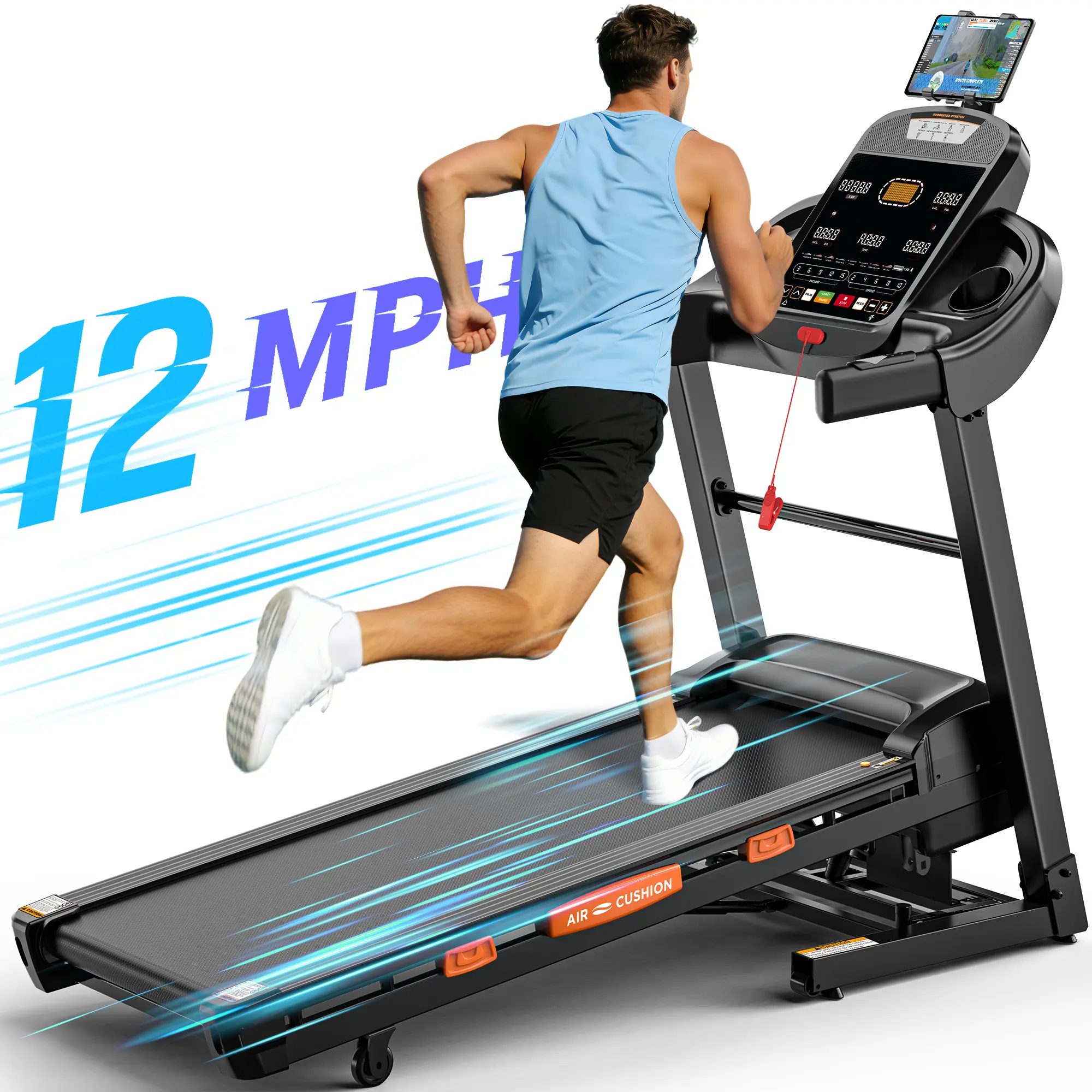 Smart Folding Treadmill with 20-Level Auto Incline, 0.6–12 MPH Speed, Quiet Performance Motor, Step Tracking, LED Display for Home Use