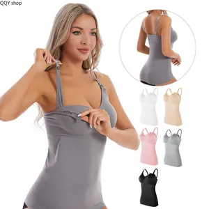 【Summervibes】Plus Size Maternity Nursing Tank Top, Built-in Pad Breastfeeding Camisole, No Bra Needed Soft Stretch Sleeveless Vest, Comfy Daily Casual Wear for Pregnant Women & Postpartum Breastfeeding Moms