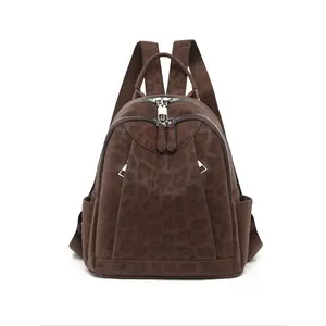New Leopard Print PU Shoulder Bag, Fashionable Versatile Trendy Korean Style Lightweight Travel Backpack, Commuter Casual Backpack