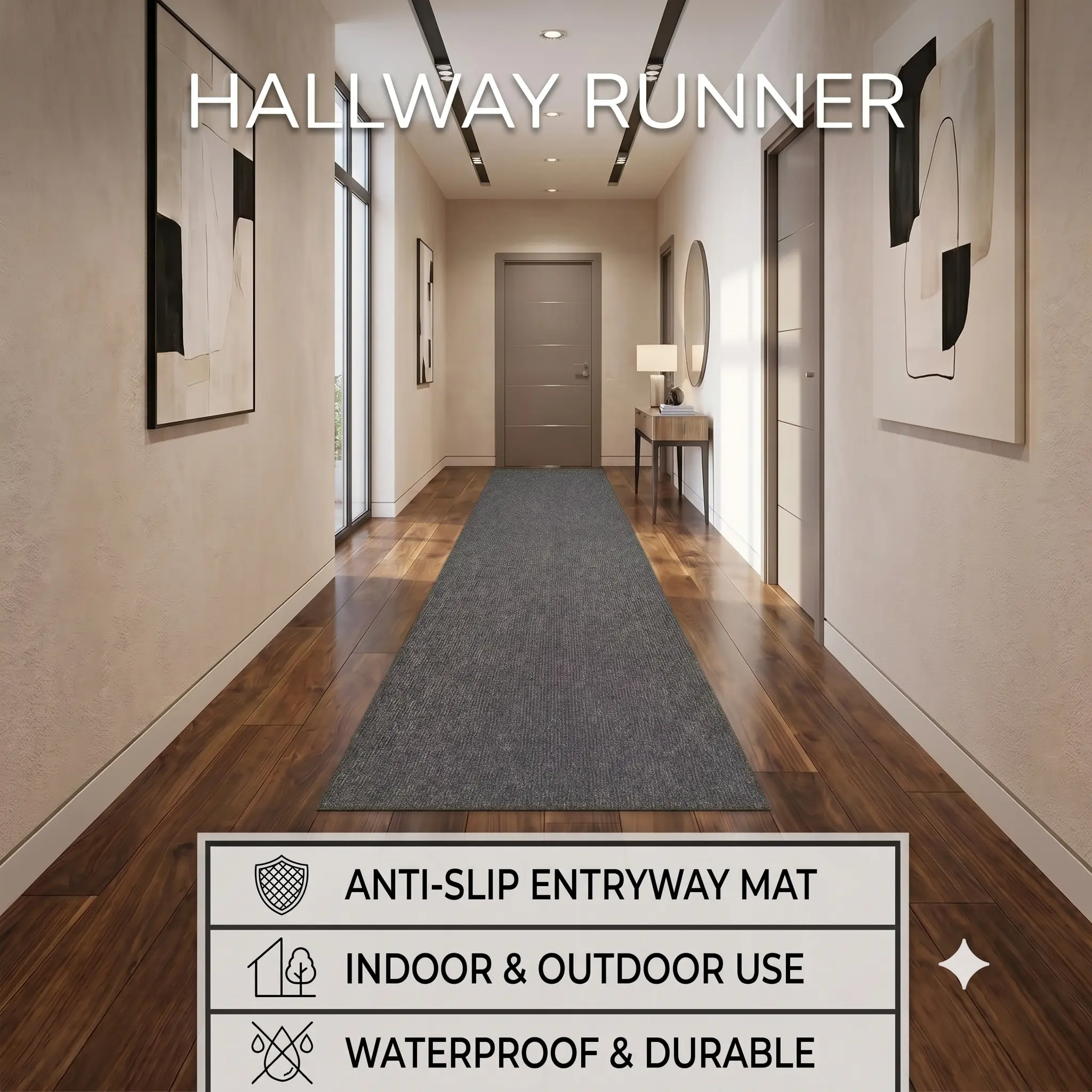 jxgzyy Anti-Slip Runner Rug, 2'11"x16'5" 0.25” Thick Plain Solid Durable Waterproof Indoor-Outdoor Carpet with Rubber Backing, Customizable Entryways Floor Mat for Hallway