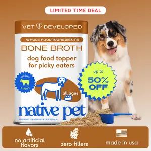 Native Pet Bone Broth for Dogs - Made with Real Beef Bone Broth, Dog Food Toppers for Picky Eaters - Provides Extra Hydration & Nutrition for Joint Strength, Immunity & Heart Health