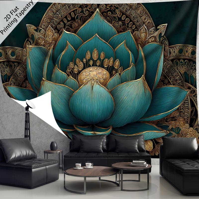[ 2D Flat Printing] 1pc- Ultra large size- - Exquisite for Lotus flower HD Digital Printing Huge Tapestry- Polyester- Home Decoration- with Free Hanging Clips