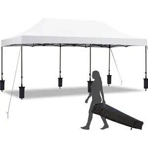 Garvee 10x20 ft Pop Up Canopy Tent with Slant Legs & Carrying Bag, Portable Instant Shelter Includes 8x8 ft Cover, for Patio, Garden, Beach, White