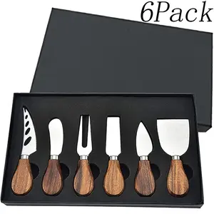 6 Pack Cheese Knife Set,Stainless Steel Cheese Slicer,Cutter,Fork,Spreading Knife with Wood Handle, Perfect for Charcuterie Boards, Ideal Christmas Gift for Cheese Lovers and Holiday Gatherings