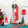22-Pcs Red Plastic Foam Fairy Door Kit - Child-Friendly Durable Dollhouse Accessories with Ladder, White Fences, Elf Dolls, Key, Mailbox, Christmas Gift Boxes, Broom, Candy Bars, Against the Wall for Cute Fairy Style Lively Scenes, Kid Room Decor