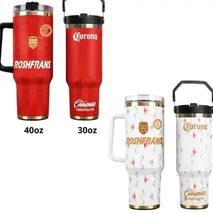 Toluca Style Soccer Tumbler 30oz 40oz – Red & White Club Inspired Insulated Travel Mug with Handle, Fan Edition Sports Drinkware