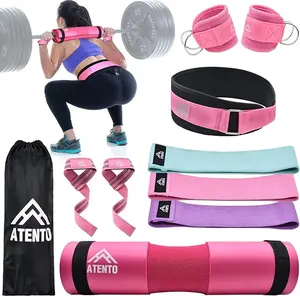 Barbell Pad Set for Squats & Hip Thrust – ATENTO 10PCS Gym Kit with Squat Pad, Lifting Belt, Ankle Straps & Resistance Band, Fits Olympic Bars & Smith Machine