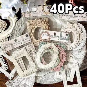 40pcs Vintage Lace Frames | Scrapbook Paper, Hollow Embossed Photo Frame Materials, Scrapbooking Paper Background, Window Frames Decoration Paper for DIY Junk Journal Crafts Journaling Scrapbook Supplies