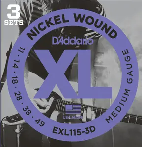 D'Addario XL Electric Nickel Wound Medium 11-49 Guitar Strings, 3 Sets, for All Ages Guitar Players, Bright Tone, Default Option
