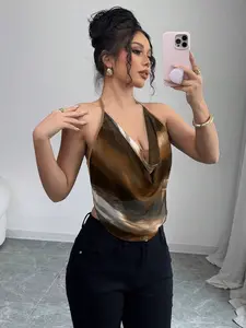 HANNA x Elenzga Women's Summer Sexy Tie-Dye Print Halter Backless Camisole Top