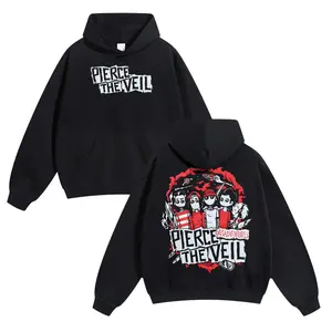 Unisex Pierce The Veil Band  Cotton Hoodie For Autumn Winter Thick Warm Retro Print Versatile For Ins Street Style Couples Outfits Top Choice For Boyfriend Gift Fabric Menswear Casual Fit