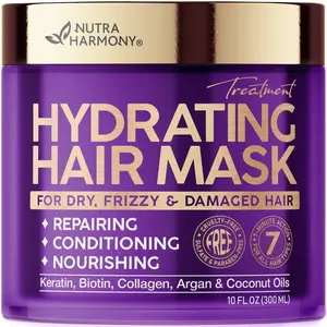 NUTRAHARMONY Hydrating Hair Mask – Keratin, Biotin & Collagen Repair for Dry, Frizzy Hair with Argan & Coconut Oils. Restores Shine & Strength