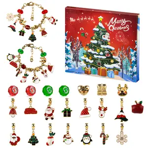 Advent calendar bracelet set, Christmas bracelet, beaded charm bracelet, 24-day Christmas countdown DIY jewelry making gift box contains 22 charm beads and 2 bracelets (can be randomly matched), the perfect holiday surprise gift