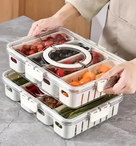 Reusable Divided Serving Tray with Lid,Snack Tray with Lid and Handle for Portable Snack Platters, Fruit Platters,Clear Plastic Snack Containers Ideal for Travel,Picnic,Party Kitchen Storage