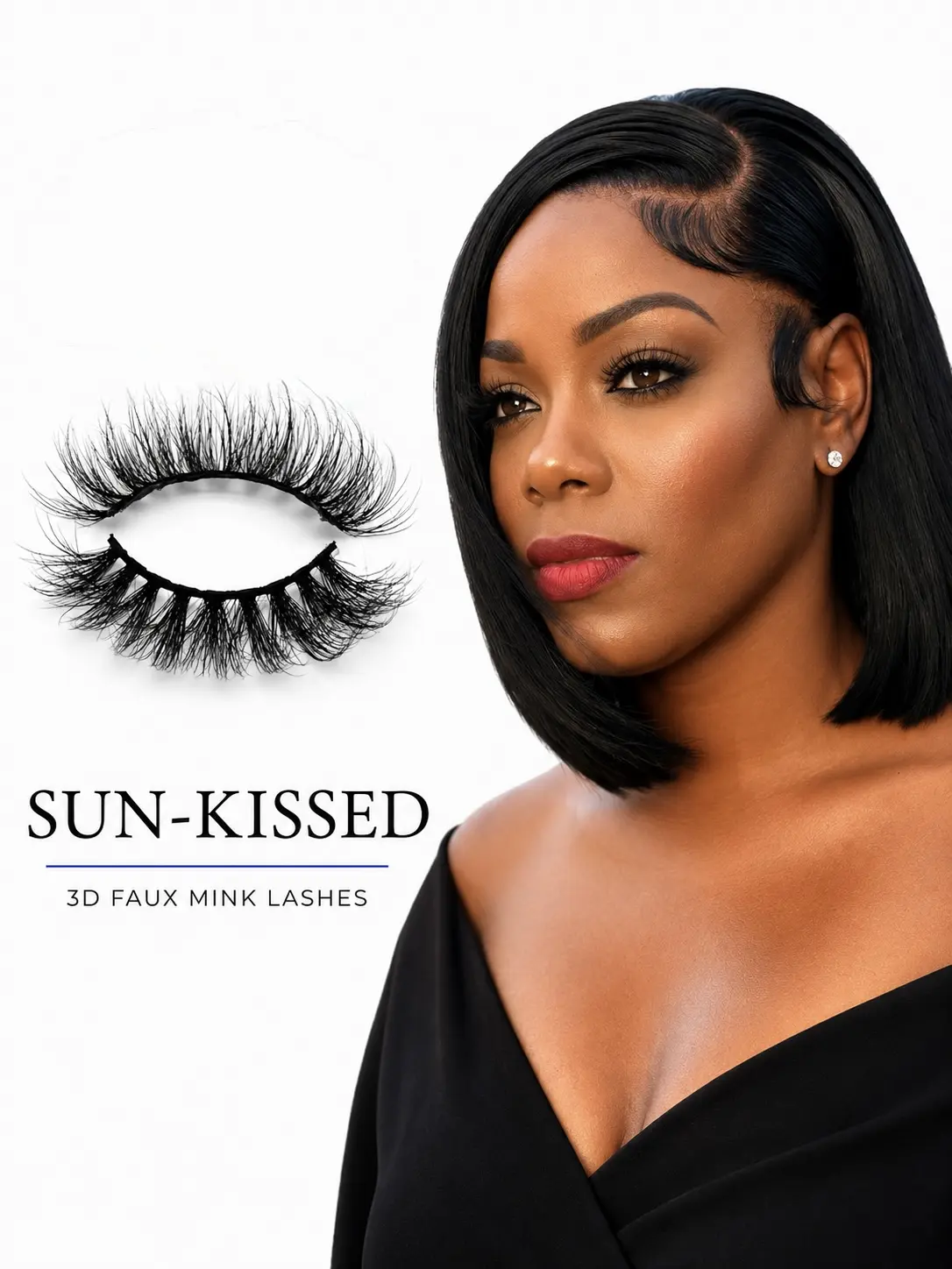 SUN-KISSED (20MM) MIDNIGHT COLLECTION  3D FAUX MINK LASHES  Glowing. Flirty. Effortless.  Sun-Kissed gives you soft, beautiful volume with a flirty finish that brightens the eyes without overpowering your look.