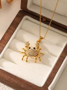 1Pcs Stainless Steel Sparkling Zircon Crab Necklace for Women Daily Wear Trendy Elegant Waterproof Neck Chain Jewelry