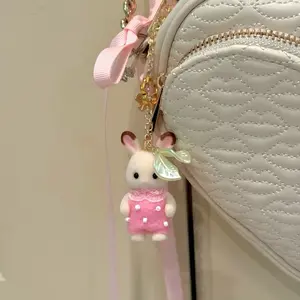 Strawberry rabbit calico critter keychain