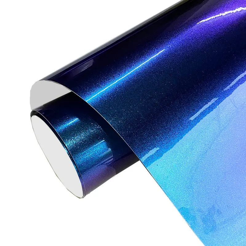 Ultra Glossy Purple Blue Pearl Glitter Metallic Chameleon Vinyl Wrap Film Car Wraps Vehicle Exterior Decoration Car DIY Sticker Decal With Air Release Self Adhesive Car Decals Car Vehicle Decoration