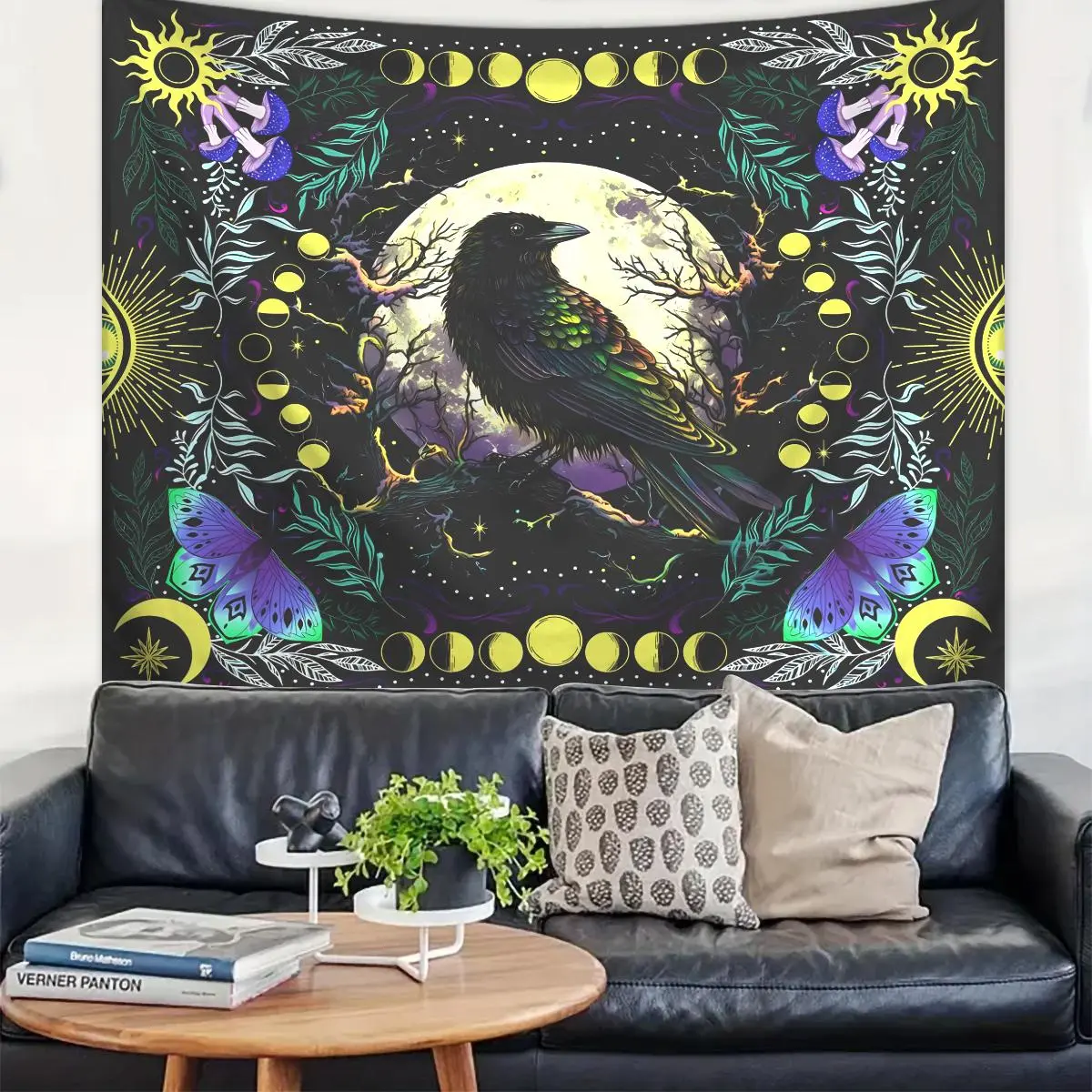 Moon & Bird Pattern Tapestry, 1 Count Creative Wall Hanging Tapestry, Room Decor Wall Hanging Blanket for Home Living Room & Bedroom