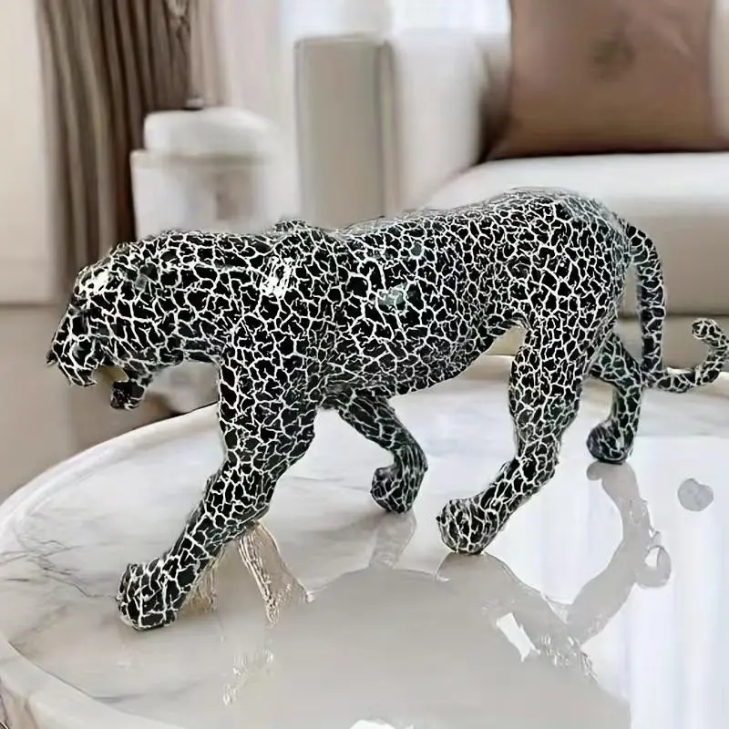 Leopard Design Home Ornament, Creative Cute Blcak and Wihte Crack Leopard Design Living Room Decorations, Resin Craftsmanship for Home Decor, Home Fashion Statue Father's Day Gift, Leopard Art