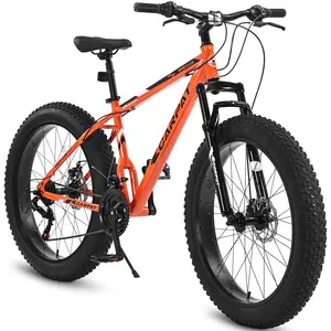 26 Inch Fat Tire Bike Adult/Youth Full Shimano 7 Speed Mountain Bike, Dual Disc Brake, High-Carbon Steel Frame, Front Suspension, Mountain Trail Bike, Urban Commuter City Bicycle