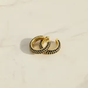 Black Pavé on Gold Ear Cuff by Stella Amoré – No Piercing CZ Earrings, Minimalist Cartilage Cuff, Dainty Conch Cuff, Trendy Jewelry Gift