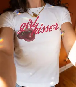 GIRL KISSER Baby Tee, Lesbian Baby Tee, Pride Baby Tee, Y2K Baby Tee, Gay Clothing Baby Tee, LGBT Queer Shirt, Bisexual Baby Tee, Wlw