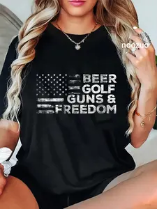 100% Cotton Beer Golf Guns & Freedom - USA American Flag Golfer Golfing T-Shirt for Women Men