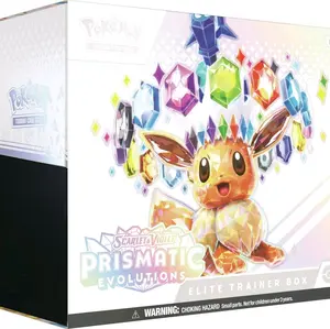 Pokémon Prismatic Evolutions Elite Trainer Box - 9 Scarlet & Violet Booster Packs, 65 Sleeves, 45 Energy Cards, Eevee Promo, Dice, Coin, Markers, Organized Box