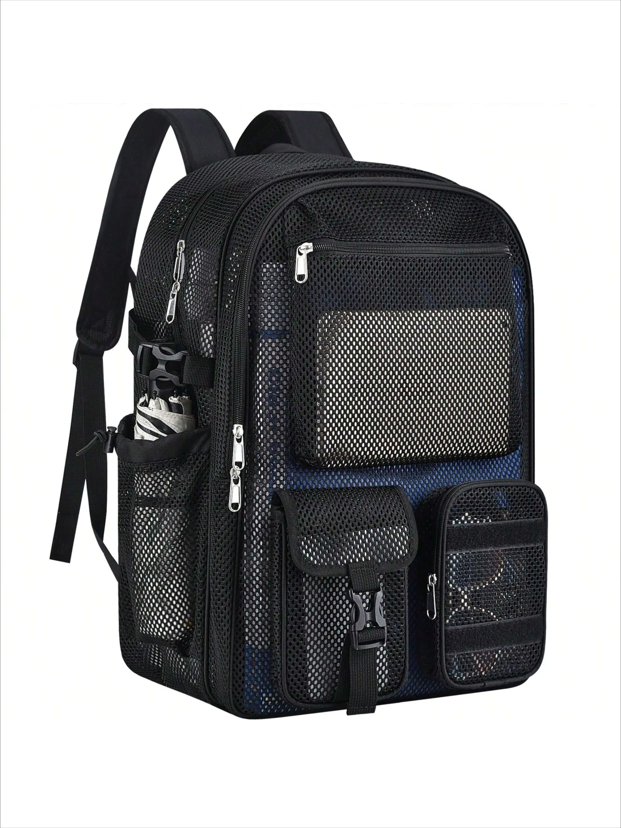 36L Mesh School Backpack, Large Capacity Unisex Daypack with Inner Laptop Compartment, Lightweight Breathable Material, Comfortable Straps & Replaceable Felt Stickers for Students, Backpacks For School