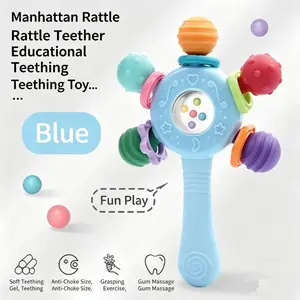 0-12 Months Infant Teether Rattle Toy, BPA-Free Soft Sensory Teething Toy, Fine Motor Skill Early Education Toy, Baby Shower Birthday Gift