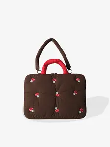 Cute Embroidered Mushroom Laptop Backpack, Padded Material, Zipper Closure, Casual Style, Suitable for All Seasons, Single Shoulder or Handheld
